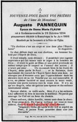 Auguste PANNEQUIN époux de Dame Marie FLAUW, décédé à Boeschèpe, le 01 Juin 1966 (71 ans).